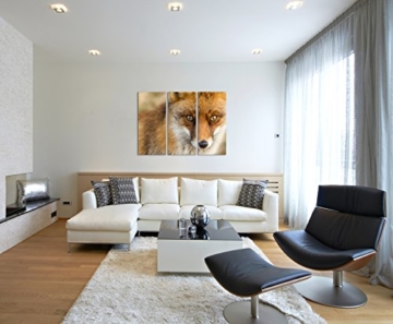 3 teiliges Leinwand-Bild 3x90x40cm (Gesamt 130x90cm) Tierfotografie – Roter europäischer Fuchs auf Leinwand exklusives Wandbild moderne Fotografie für ihre Wand in vielen Größen - 3