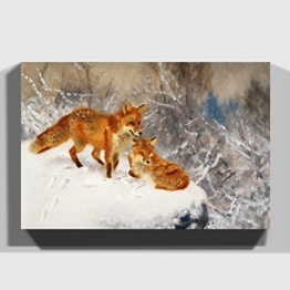 BIG Box Art Canvas Print 30 x 20 inch (76 x 50 cm) Bruno Liljefors Two Foxes - Canvas Wall Art Picture Ready to Hang - 1