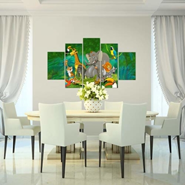 Bilder Afrika Tiere Wandbild 150 x 100 cm Vlies - Leinwand Bild XXL Format Wandbilder Wohnzimmer Wohnung Deko Kunstdrucke Grün 5 Teilig -100% MADE IN GERMANY - Fertig zum Aufhängen 001853a - 4