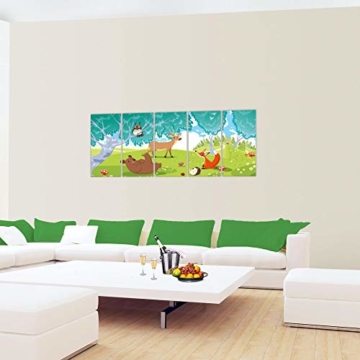 Bilder Afrika Tiere Wandbild 150 x 60 cm Vlies - Leinwand Bild XXL Format Wandbilder Wohnzimmer Wohnung Deko Kunstdrucke Grün 5 Teilig -100% MADE IN GERMANY - Fertig zum Aufhängen 001856c - 3