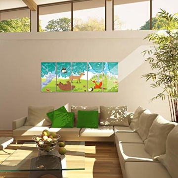 Bilder Afrika Tiere Wandbild 150 x 60 cm Vlies - Leinwand Bild XXL Format Wandbilder Wohnzimmer Wohnung Deko Kunstdrucke Grün 5 Teilig -100% MADE IN GERMANY - Fertig zum Aufhängen 001856c - 6