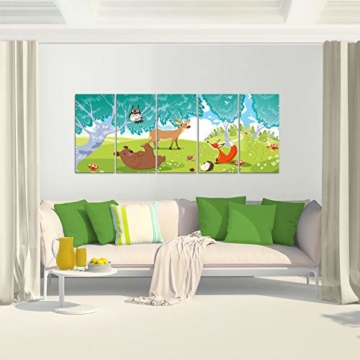 Bilder Afrika Tiere Wandbild 200 x 80 cm Vlies - Leinwand Bild XXL Format Wandbilder Wohnzimmer Wohnung Deko Kunstdrucke Grün 5 Teilig -100% MADE IN GERMANY - Fertig zum Aufhängen 001855c - 5