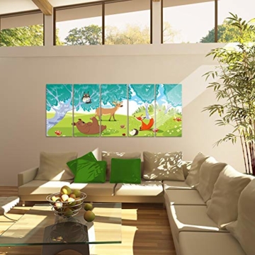 Bilder Afrika Tiere Wandbild 200 x 80 cm Vlies - Leinwand Bild XXL Format Wandbilder Wohnzimmer Wohnung Deko Kunstdrucke Grün 5 Teilig -100% MADE IN GERMANY - Fertig zum Aufhängen 001855c - 6