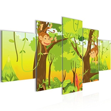 Bilder Kinder Afrika Tiere Wandbild 200 x 100 cm Vlies - Leinwand Bild XXL Format Wandbilder Wohnzimmer Wohnung Deko Kunstdrucke Grün 5 Teilig -100% MADE IN GERMANY - Fertig zum Aufhängen 001851b - 1