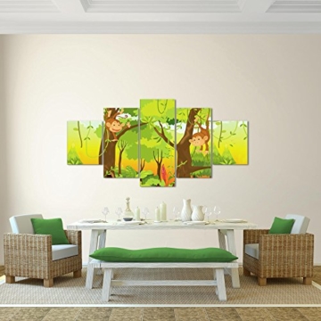 Bilder Kinder Afrika Tiere Wandbild 200 x 100 cm Vlies - Leinwand Bild XXL Format Wandbilder Wohnzimmer Wohnung Deko Kunstdrucke Grün 5 Teilig -100% MADE IN GERMANY - Fertig zum Aufhängen 001851b - 2