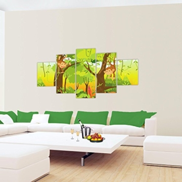 Bilder Kinder Afrika Tiere Wandbild 200 x 100 cm Vlies - Leinwand Bild XXL Format Wandbilder Wohnzimmer Wohnung Deko Kunstdrucke Grün 5 Teilig -100% MADE IN GERMANY - Fertig zum Aufhängen 001851b - 3