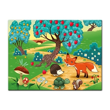 Bilderdepot24 Kunstdruck - Kinderbild Tiere im Wald - Bild auf Leinwand - 120x90 cm einteilig - Leinwandbilder - Bilder ALS Leinwanddruck - Wandbild Kinder - farbenfrohe Waldidylle mit Tieren - 2