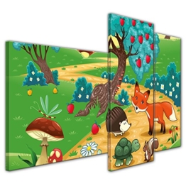 Bilderdepot24 Kunstdruck - Kinderbild Tiere im Wald - Bild auf Leinwand - 130x80 cm dreiteilig - Leinwandbilder - Bilder ALS Leinwanddruck - Wandbild Kinder - farbenfrohe Waldidylle mit Tieren - 1