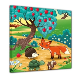 Bilderdepot24 Kunstdruck - Kinderbild Tiere im Wald - Bild auf Leinwand - 60x60 cm einteilig - Leinwandbilder - Bilder ALS Leinwanddruck - Wandbild Kinder - farbenfrohe Waldidylle mit Tieren - 1
