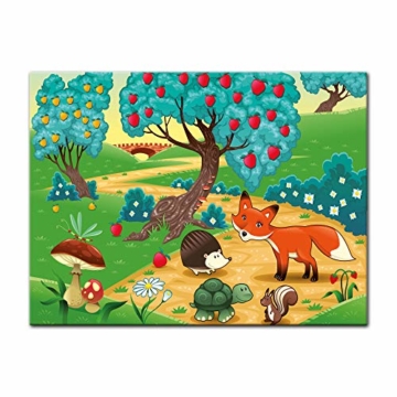 Bilderdepot24 Kunstdruck - Kinderbild Tiere im Wald - Bild auf Leinwand - 70x50 cm einteilig - Leinwandbilder - Bilder ALS Leinwanddruck - Wandbild Kinder - farbenfrohe Waldidylle mit Tieren - 2