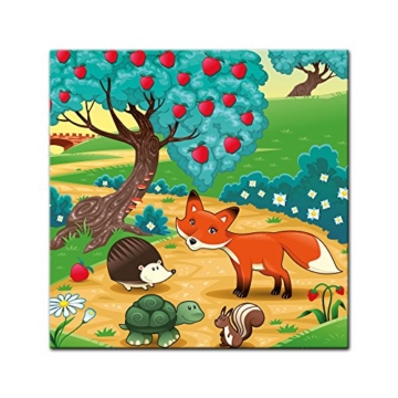 Bilderdepot24 Kunstdruck - Kinderbild Tiere im Wald - Bild auf Leinwand - 80x80 cm einteilig - Leinwandbilder - Bilder ALS Leinwanddruck - Wandbild Kinder - farbenfrohe Waldidylle mit Tieren - 2
