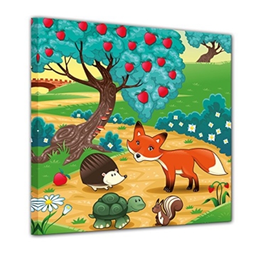 Bilderdepot24 Kunstdruck - Kinderbild Tiere im Wald - Bild auf Leinwand - 80x80 cm einteilig - Leinwandbilder - Bilder ALS Leinwanddruck - Wandbild Kinder - farbenfrohe Waldidylle mit Tieren - 1