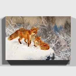 Canvas Print 20 x 14 inch (50 x 35 cm) Bruno Liljefors Two Foxes - Canvas Wall Art Picture Ready to Hang - 1