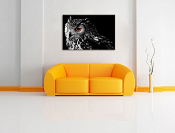 Dark Eule mit orangen AugenFormat: 60x40auf Leinwand, XXL riesige Bilder fertig gerahmt mit Keilrahmen, Kunstdruck auf Wandbild mit Rahmen, günstiger als Gemälde oder Ölbild, kein Poster oder Plakat - 2