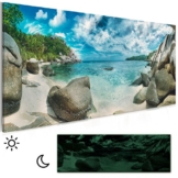 decomonkey | NEUHEIT! Leinwand Bilder nachtleuchtend Strand Landschaft Natur Meer Insel 135x45 cm Wandbilder Tag & Nacht Dekoration | Design Bilder mit 3D nachleuchtenden Farben | Deutsche Vlies Leinwand | Echter Span-Holz-rahmen, fertig aufgespannt | DKC0049alla1PXL - 1