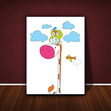 Feel Good Art GIROWL1216 – 12it Bild auf Leinwand Wand, Position Herr Giraffe und Herr Eule zwischen den Wolken im Himmel 20 x 30 cm Mehrfarbig - 2