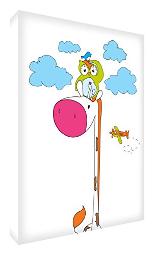 Feel Good Art GIROWL1216 – 12it Bild auf Leinwand Wand, Position Herr Giraffe und Herr Eule zwischen den Wolken im Himmel 30 x 40 cm Mehrfarbig - 1