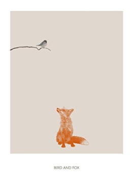 JUNIQE® Leinwandbild 20x30cm Vögel Füchse - Design „Bird And Fox“ (Format: Hoch) - Leinwand, Bilder auf Leinwand & Leinwanddrucke von unabhängigen Künstlern - Kunst mit Füchsen - entworfen von Sarah Bühler - 1