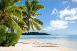 Leinwandbild 30 x 20 cm: Strand mit Palmen und türkisblauem Meer auf Tahiti von Jan Christopher Becke - fertiges Wandbild, Bild auf Keilrahmen, Fertigbild auf echter Leinwand, Leinwanddruck - 1