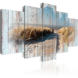 murando - Bilder 100x50 cm - Vlies Leinwandbild - 5 Teilig - Kunstdruck - modern - Wandbilder XXL - Wanddekoration - Design - Wand Bild - Holz Strand Landschaft Natur Meer c-C-0029-b-n - 1