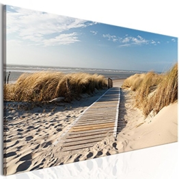 murando Bilder 135x45 cm - Leinwandbilder - Fertig Aufgespannt - Vlies Leinwand - 1 Teilig - Wandbilder XXL - Kunstdrucke - Wandbild - Landschaft Strand Meer Sand Himmel Gras Urlaub Wolke Bretter blau 030212-83 - 1