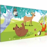 prestigeart Bilder Kinderzimmer Wald Tiere Wandbild Vlies - Leinwand Bild XXL Format Wandbilder Wohnzimmer Wohnung Deko Kunstdrucke Grün 1 Teilig -100% Made in Germany - Fertig Zum Aufhängen 001812c - 1