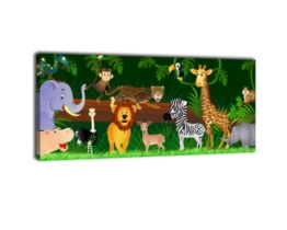 wandmotiv24 Leinwandbild Panorama Nr. 66 Animals 100x40cm, Bild auf Leinwand, Kunstdruck Kinder Tiere Dschungel - 1