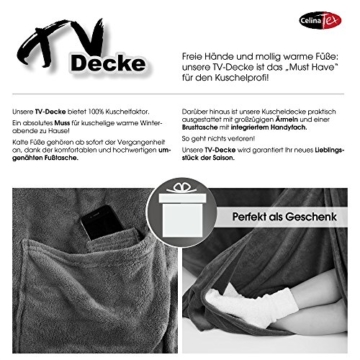 CelinaTex TV-Decke Kuscheldecke mit Ärmel und Fuß Tasche, Mikrofaser Decke Coral Fleece, Tagesdecke XL grau, 170 x 200 0003208 - 7