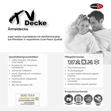 CelinaTex TV-Decke Kuscheldecke mit Ärmel und Fuß Tasche, Mikrofaser Decke Coral Fleece, Tagesdecke XL schwarz, 170 x 200 0003212 - 6