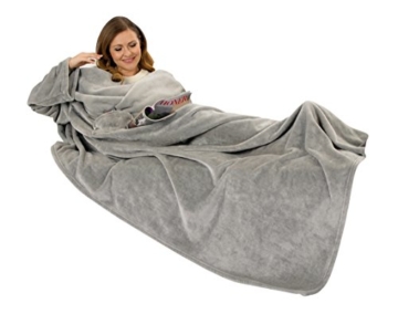 Gözze Premium Kuscheldecke mit Ärmel, 150 x 240 cm, mit Brusttasche, Silber, 88765-90-150240 - 1