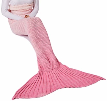 Sakurra Decke Meerjungfrau Schwanz Decke für Erwachsene Stricken Schlafsack Weich Warm halten Decke 180cmx90cm (71"x 35,4") Farbverlauf Rosa - 1