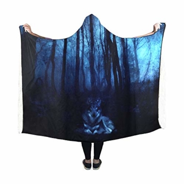 YSJXIM Kapuzendecke, Halloween, Blauer Hintergrund mit mystischer Wolf-Decke, 152,4 x 127 cm - 3