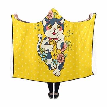 YSJXIM Kapuzendecke Happy Japanese Folklore Cat Maneki Neko Blumendecke 152,4 x 127 cm - 3