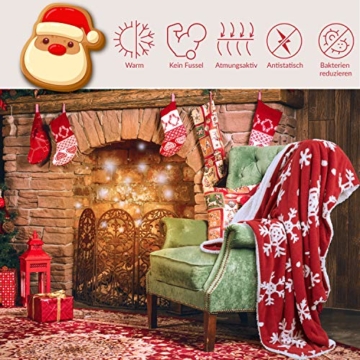 Bedsure Weihnachten Kuscheldecke 150x200cm Flauschige Decke mit Rot/Weiß Schneeflocke Muster - Hochwertige Weiche Warme Fleecedecke aus Microfaser für Winter Dekoration - 5