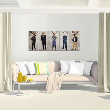 Bilder Abstrakt Arbeitstiere Wandbild 150 x 60 cm Vlies - Leinwand Bild XXL Format Wandbilder Wohnzimmer Wohnung Deko Kunstdrucke Grau 5 Teilig - MADE IN GERMANY - Fertig zum Aufhängen 003456a - 5