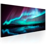 decomonkey Akustikbild Polarlicht 120x40 cm 1 Teilig Bilder Leinwandbilder Wandbilder XXL Schallschlucker Schallschutz Akustikdämmung Wandbild Deko leise Landschaft Nordlicht schwarz blau türkis - 1