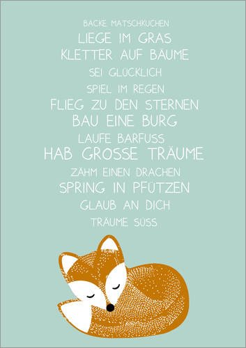 Posterlounge Leinwandbild 30 x 40 cm: Hab große Träume mit Fuchs von GreenNest - fertiges Wandbild, Bild auf Keilrahmen, Fertigbild auf echter Leinwand, Leinwanddruck - 1