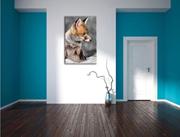 schöner junger Fuchs schwarz/weiß, Format: 60x80 auf hochkantiges Leinwand, XXL riesige Bilder fertig gerahmt mit Keilrahmen, Kunstdruck auf Wandbild mit Rahmen, günstiger als Gemälde oder Ölbild, kein Poster oder Plakat - 4
