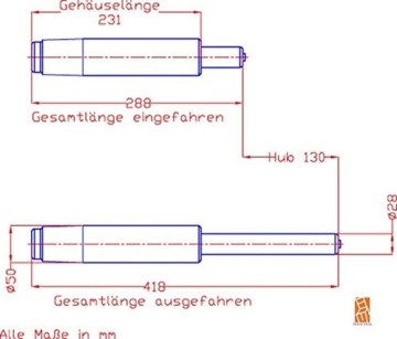 Bürostuhl-Gasfeder mit Tiefenfederung, unser TOPSELLER, für fast alle gängigen Bürostühle, Hub 130 mm, Länge 230 mm, Farbe schwarz - 2